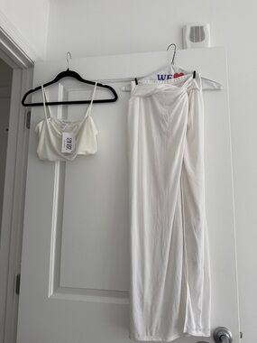 12th Tribe White Satin-Look Bandeau Cami & Wrap Skirt Set